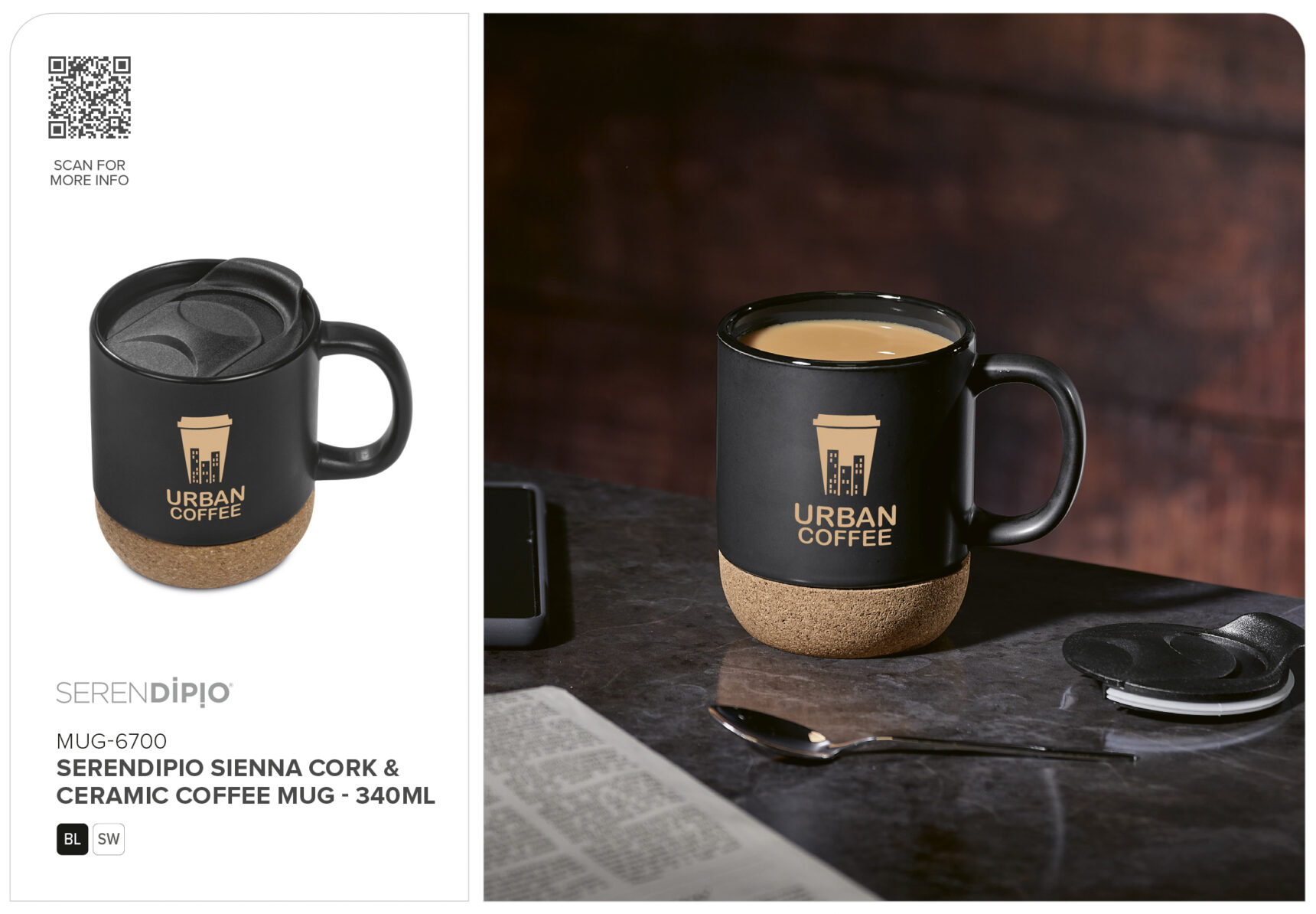 Serendipio Sienna Cork & Ceramic Coffee Mug - 340ml - Image 8