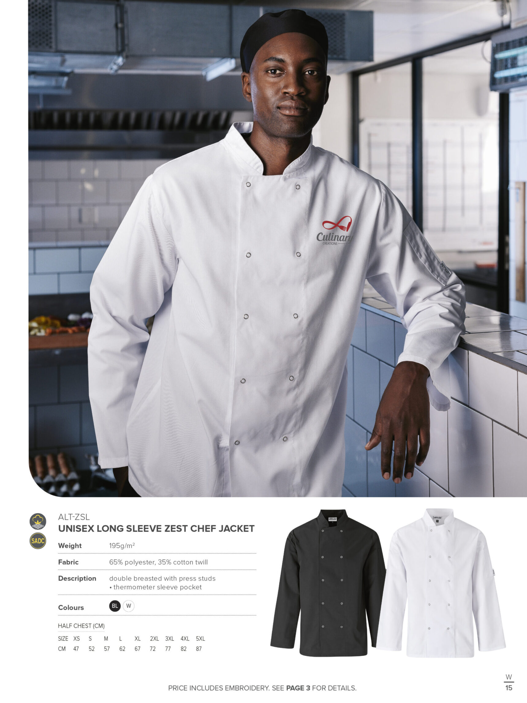 Unisex Long Sleeve Zest Chef Jacket - Image 13