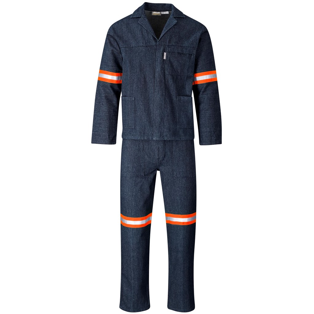 Vintage 100% Cotton Denim Conti Suit - Reflective Arms, Legs & Back - Orange Tape - Image 4